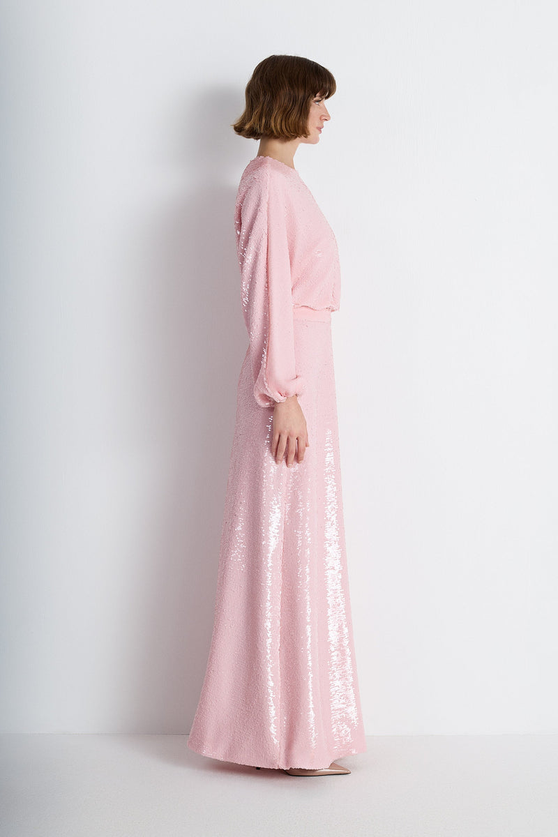 Nean Sequin Long-Sleeve Maxi Dress Light Pink