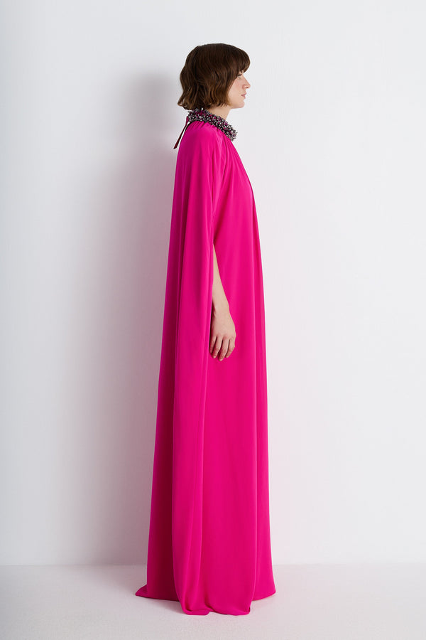 Nean Embellished Neckline Cape Gown Fuchsia