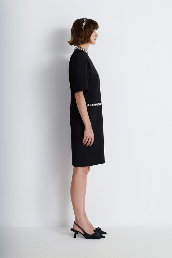 Nean Embellished Collar & Pocket Mini Dress Black