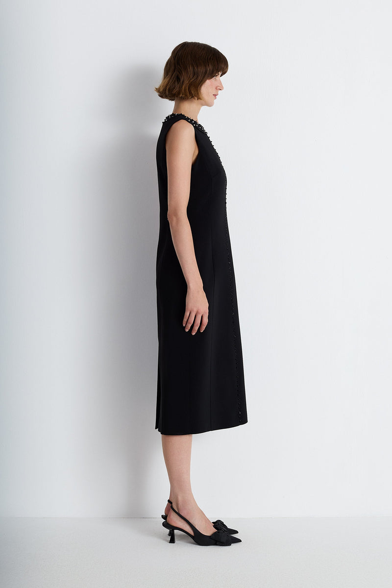 Nean Embellished Neckline Midi Dress Black