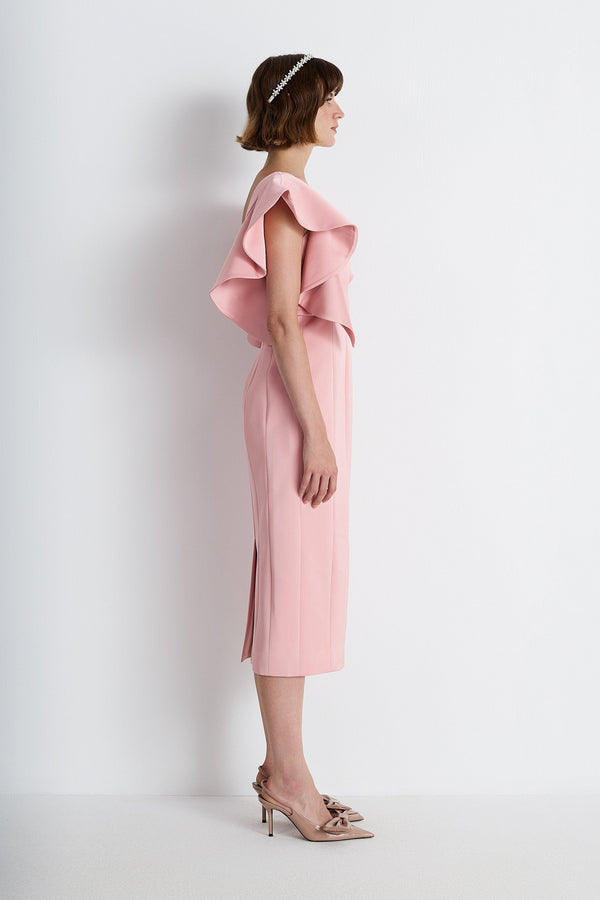 Nean Ruffle-Sleeve Midi Dress Blush