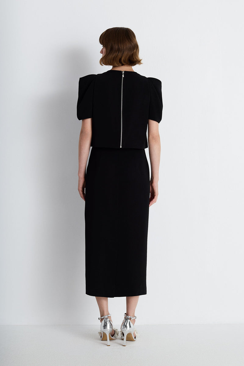 Nean Embellished Puff Sleeve Crop Top Black