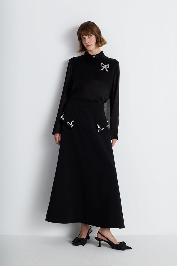 Nean Embellished Pocket A-Line Skirt Black