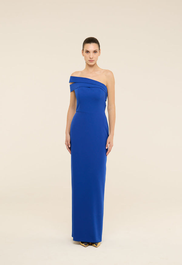 Riva One-Shoulderâ Back Slit Gown Dress Cobalt