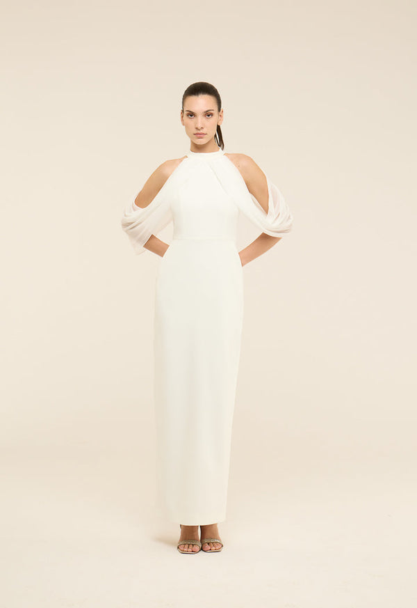 Riva Off-Shoulder Draped Bodycon Gown Dress White