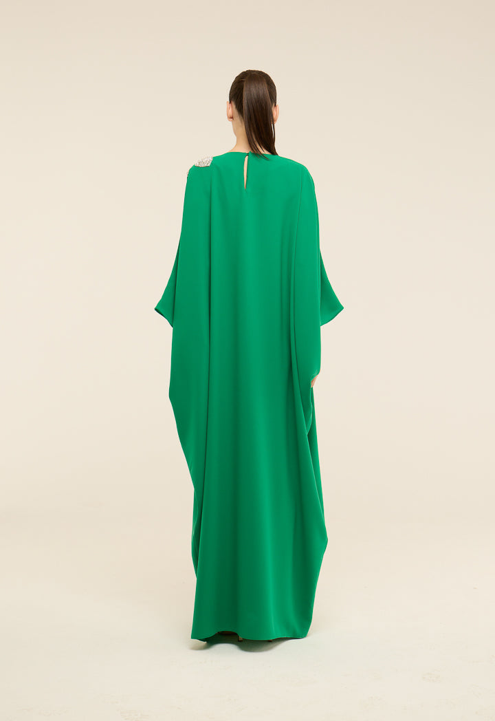 Riva Crystal Embellished Bow Kaftan Dress Green