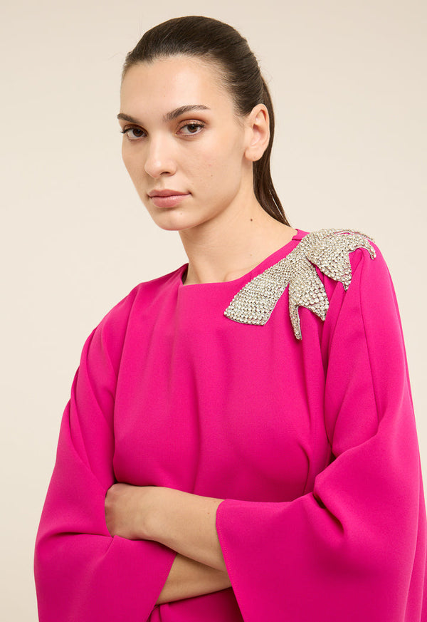 Riva Crystal Embellished Bow Kaftan Dress Fuchsia