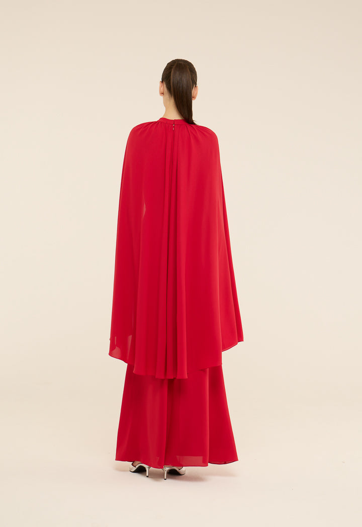 Riva Halter Neck Cape Sleeves Gown Dress Red