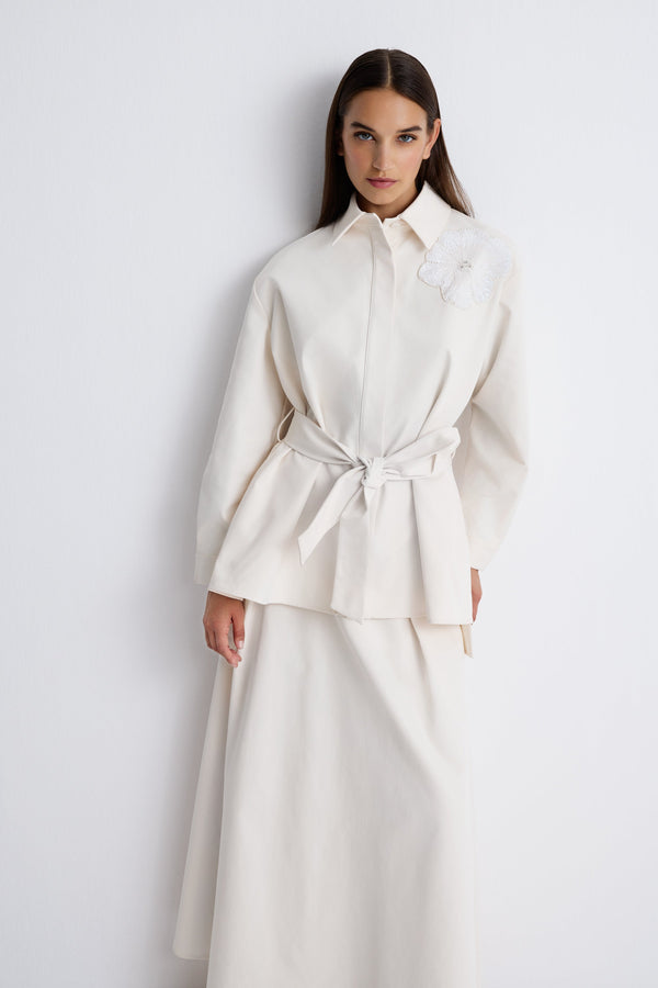 Nean Embellished Flower Detailed Jacket Shirt
 Ecru