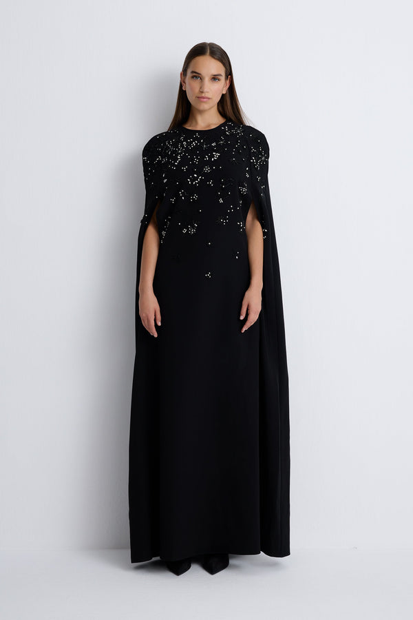 Nean Embellished Cape Gown Black