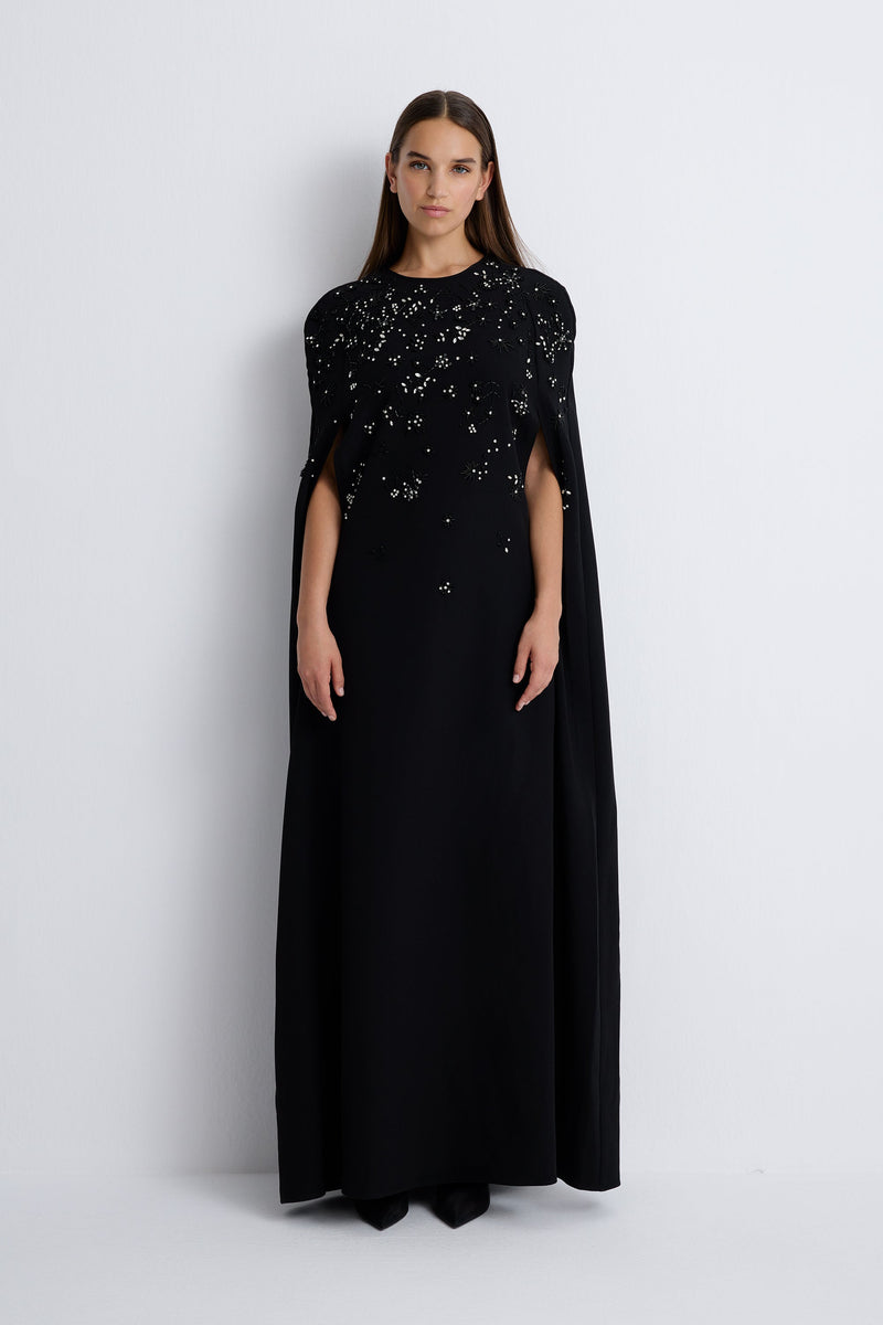 Nean Embellished Cape Gown Black