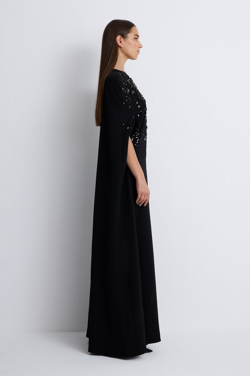 Nean Embellished Cape Gown Black
