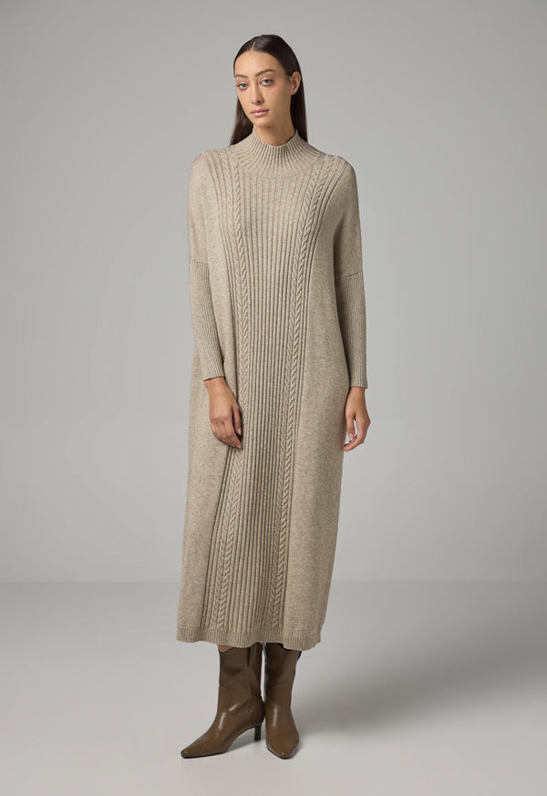 Choice Knitted Textured Dress Light Beige