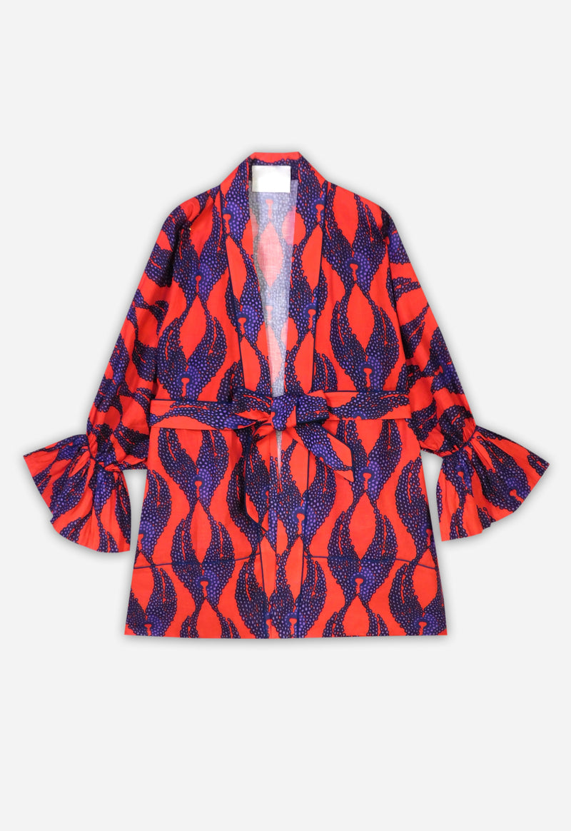 Maison La Plage Ravello Ruffled Sleeve Kimono With Belt Red