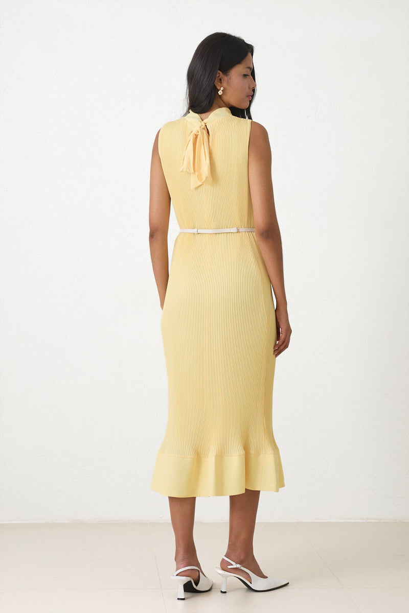 Setre Sleeveless Ruffle Hem Pleated Dress Yellow