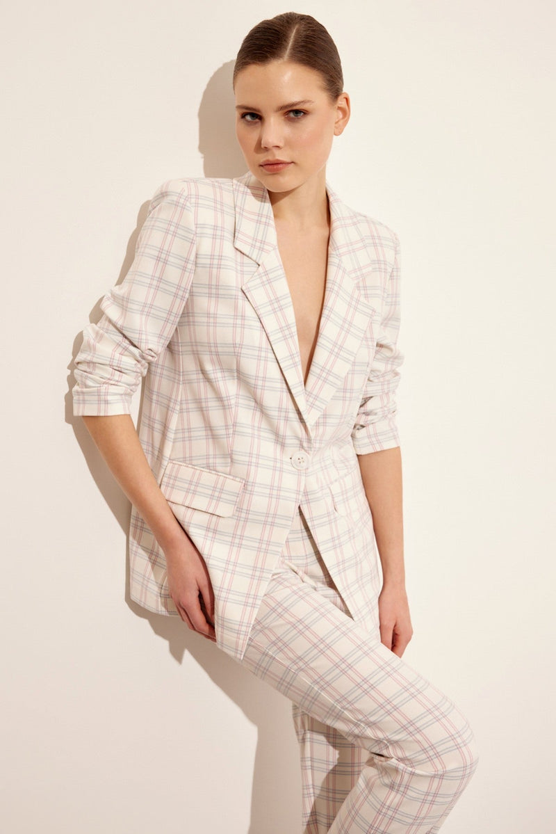 Setre Plaid Pattern Suit Ecru