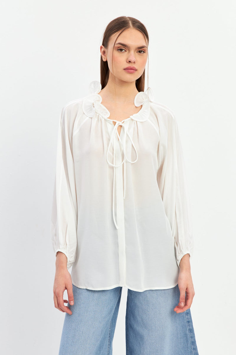 Setre Shirt With Tie Detail On Neck And Sleeves Ecru