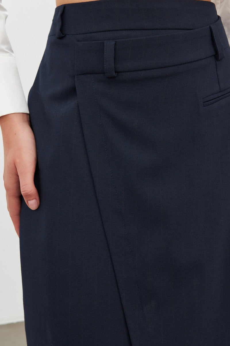 Setre Asymmetric Detail Midi Skirt Navy