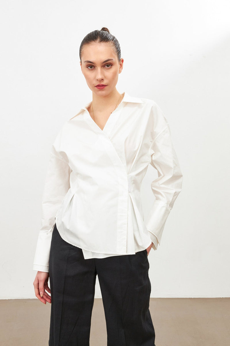 Setre Asymmetric Closure With Waist Detail Shirt  Ecru