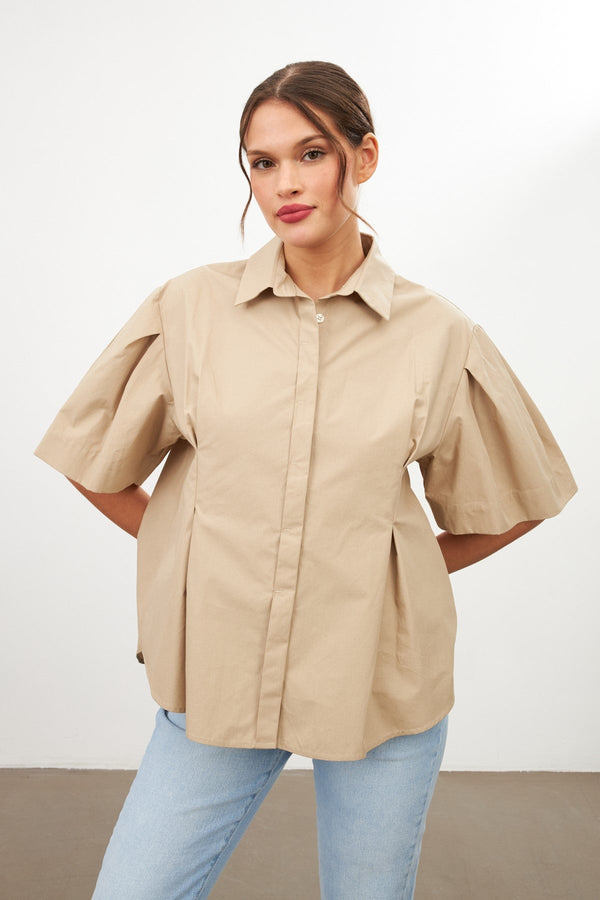 Setre Balloon Sleeve Detailed Shirt Beige