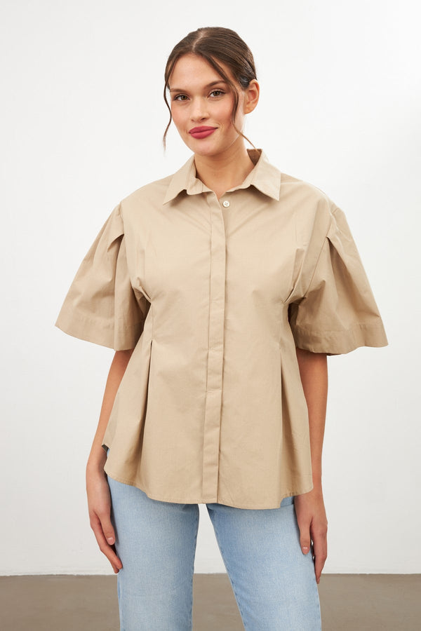 Setre Balloon Sleeve Detailed Shirt Beige