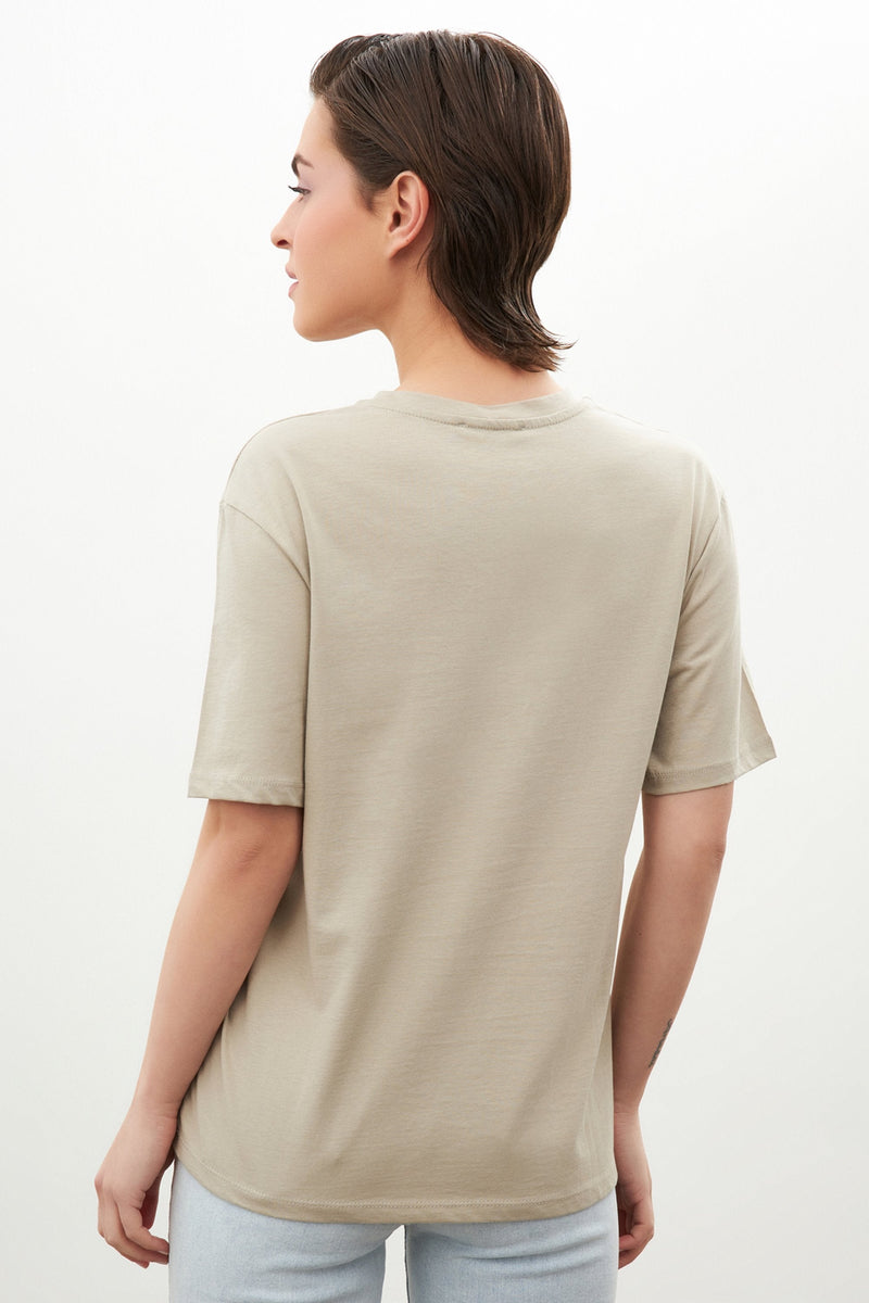 Setre Crew Neck Plain T-Shirt Stone