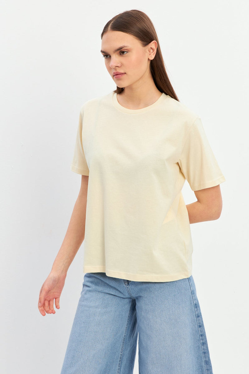 Setre Crew Neck Plain T-Shirt Beige