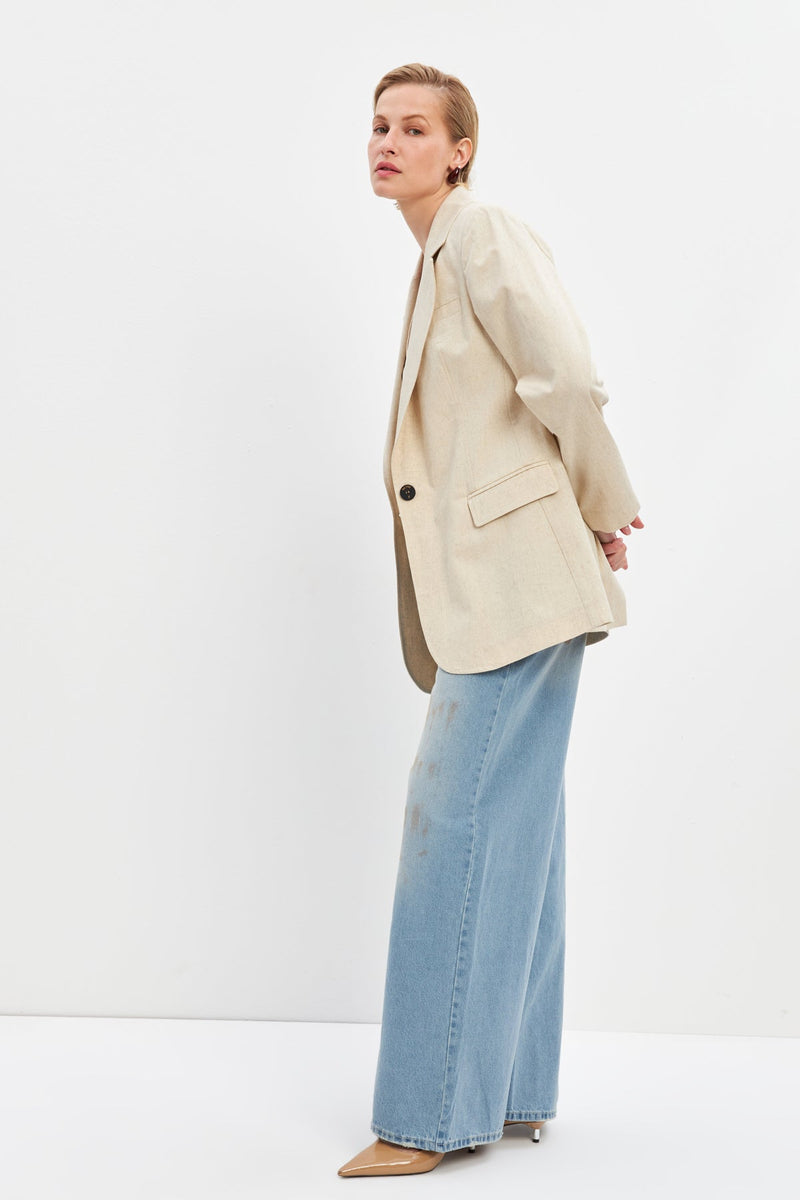 Setre Button Detailed Linen Jacket Beige