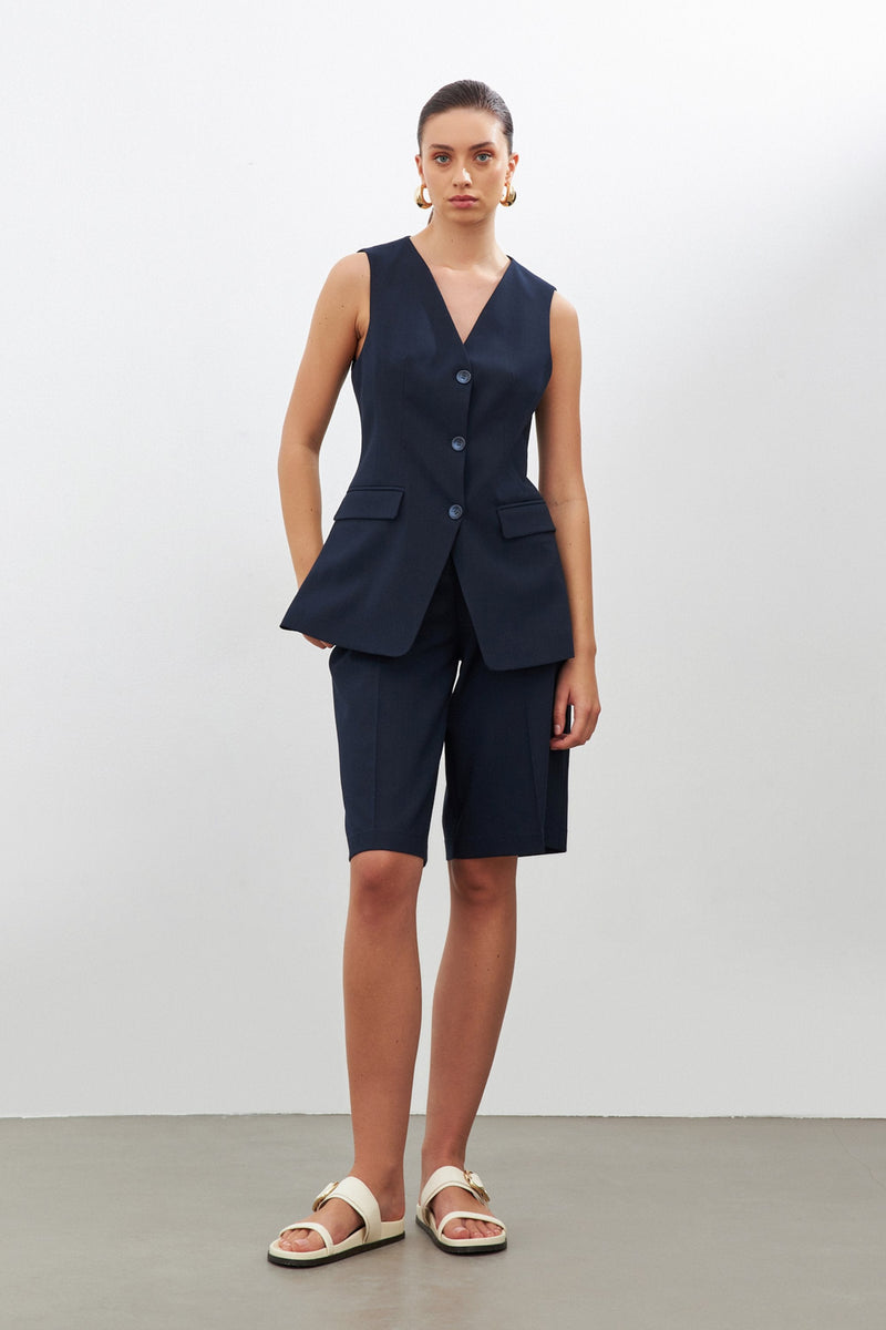 Setre Sleeveless Button Detail Vest Navy