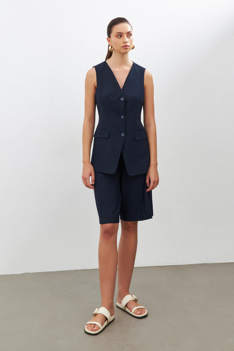 Setre Sleeveless Button Detail Vest Navy