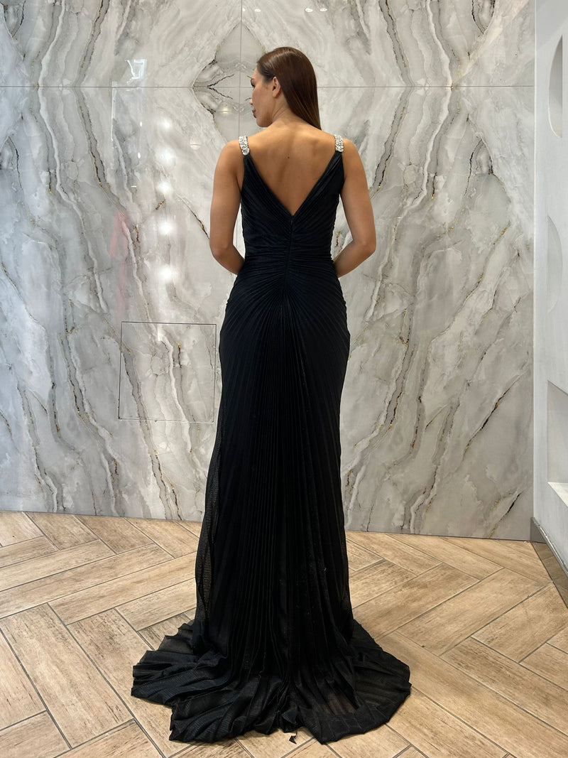 Setre Embellished Detail Long Evening Dress Black