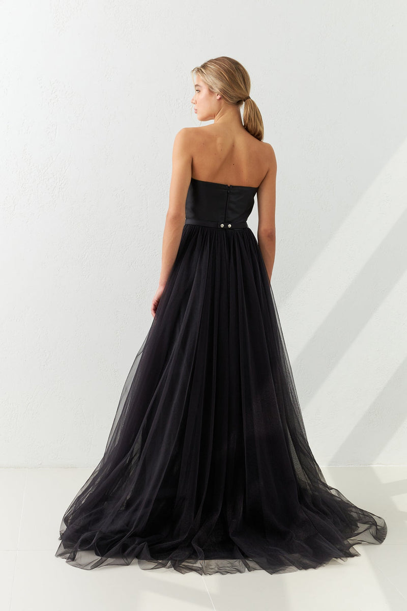 Setre Sweetheart Neckline Tulle Evening Dress Black