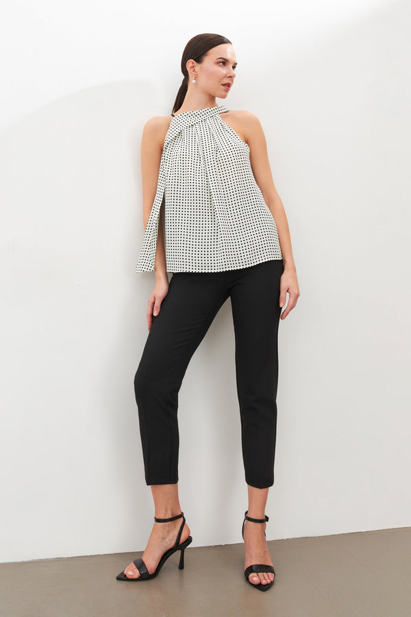 Setre Asymmetric Neck Thin-Strapped Blouse Black/Ecru