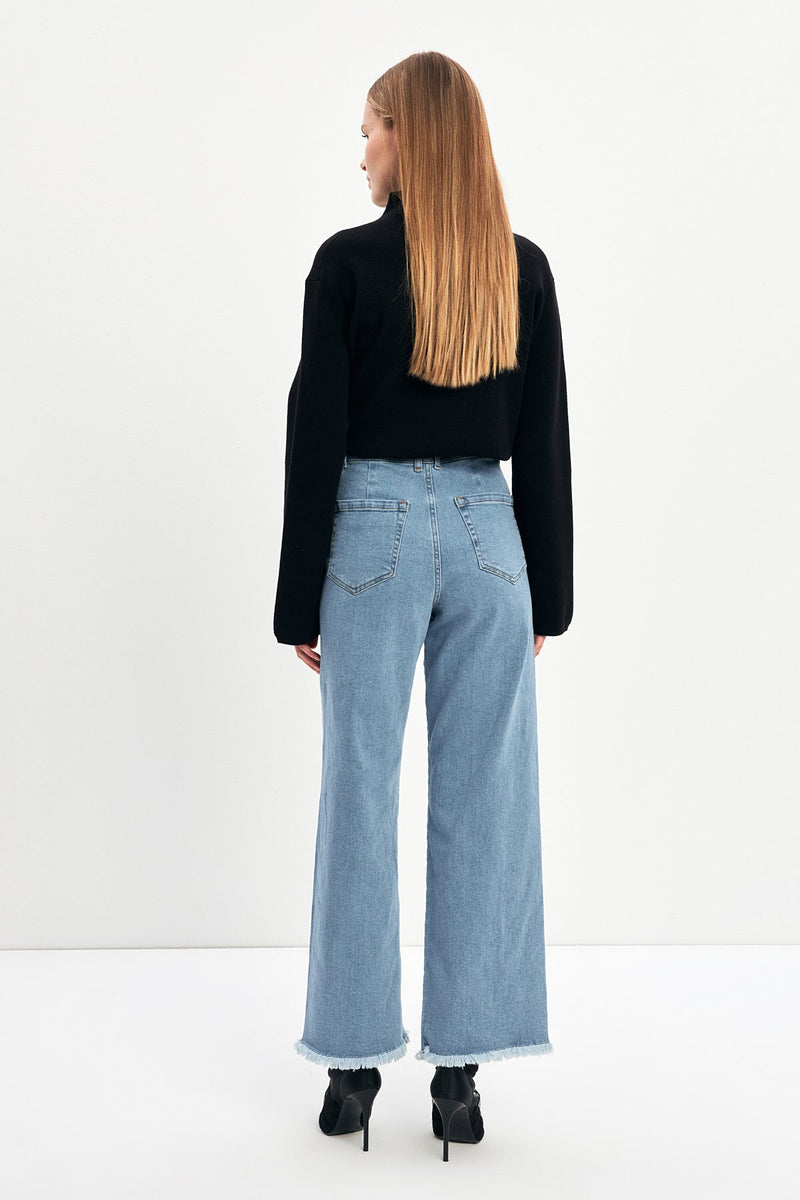 Setre Fringe Hem Denim Trousers Blue