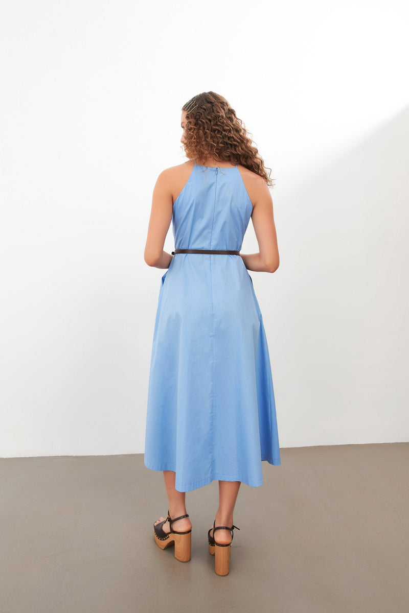 Setre Halter Neck Midi Dress Blue