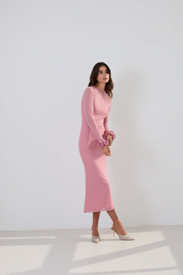 Setre Transparent Sleeve Midi Dress Pink