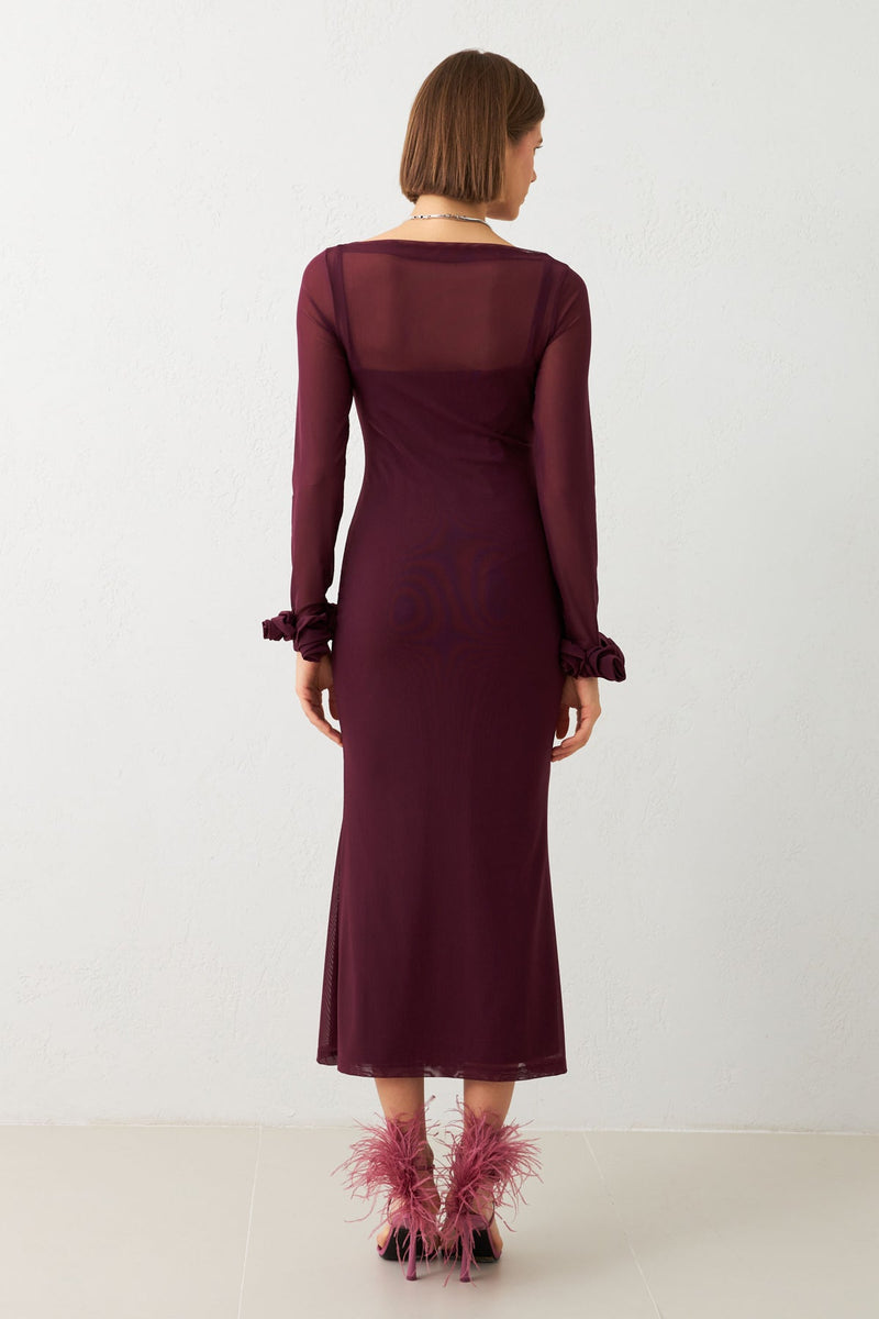 Setre Transparent Sleeve Midi Dress Sour Cherry