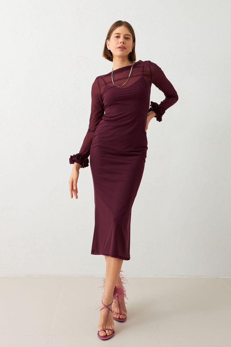 Setre Transparent Sleeve Midi Dress Sour Cherry