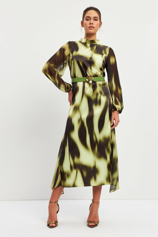 Setre Balloon Sleeve Patterned Dress Green