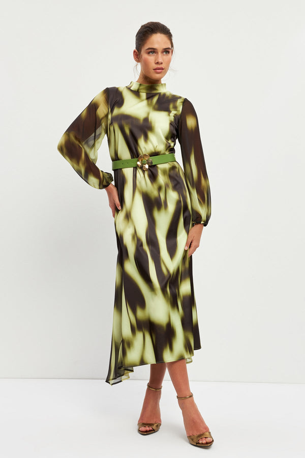 Setre Balloon Sleeve Patterned Dress Green