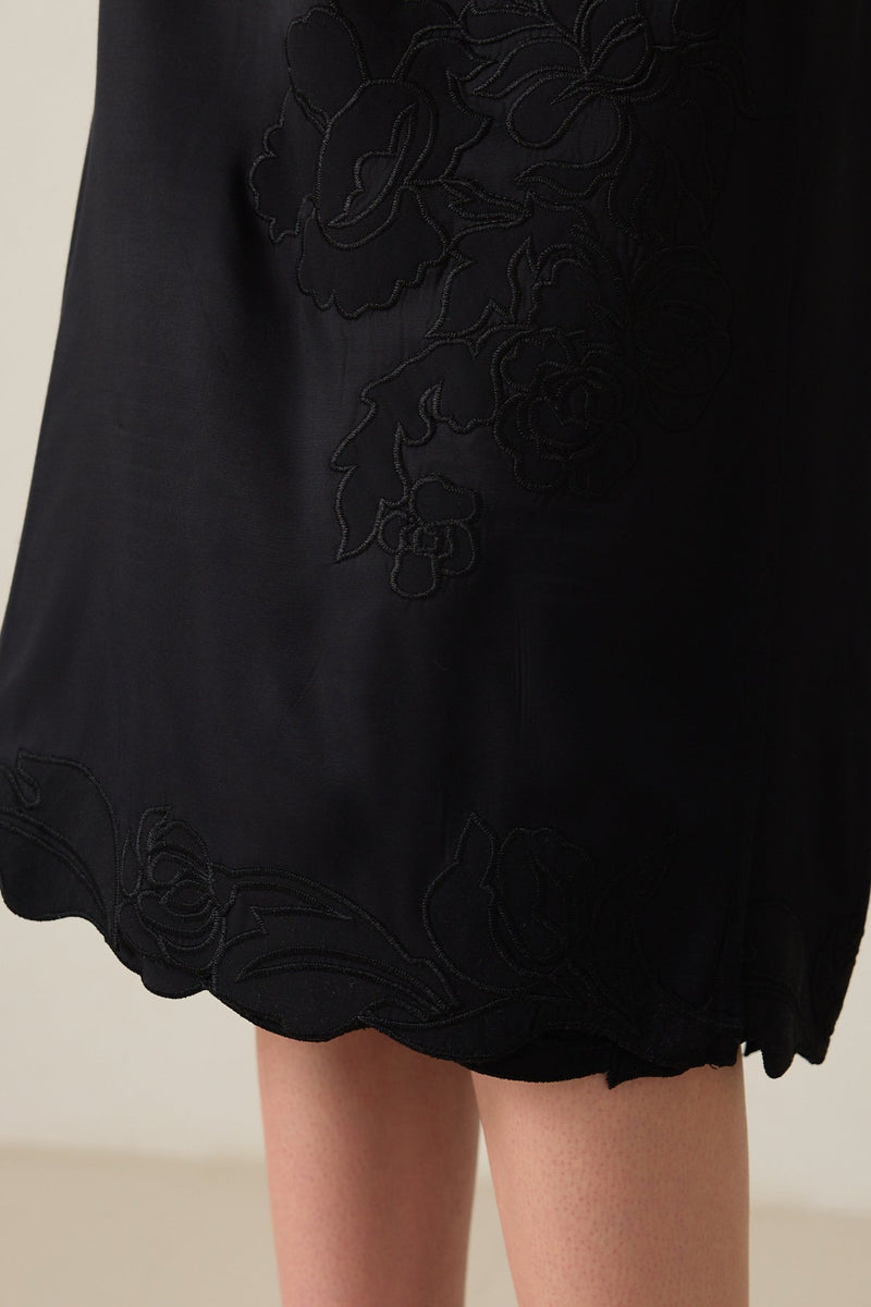 Setre Embroidered Detailed Midi Skirt Black