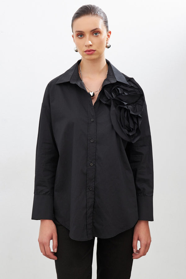 Setre Long Sleeve Shirt With Rose Details Black