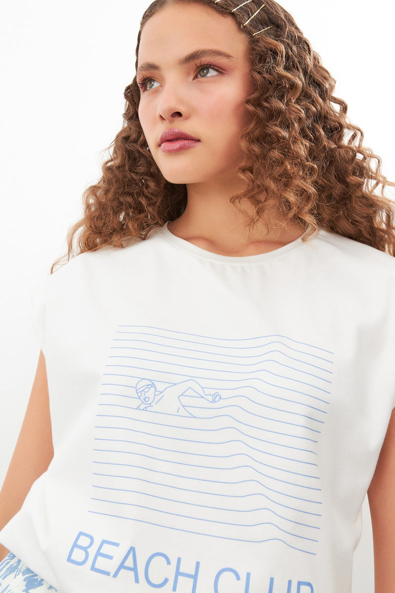 Setre Beach Club Printed T-Shirt Ecru