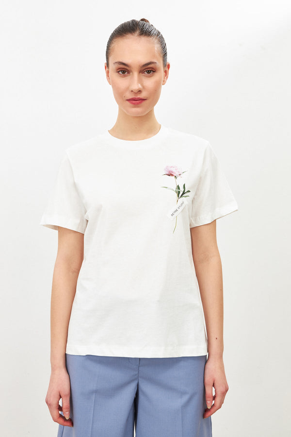 Setre Flower Detail Setre Banded T-Shirts Ecru