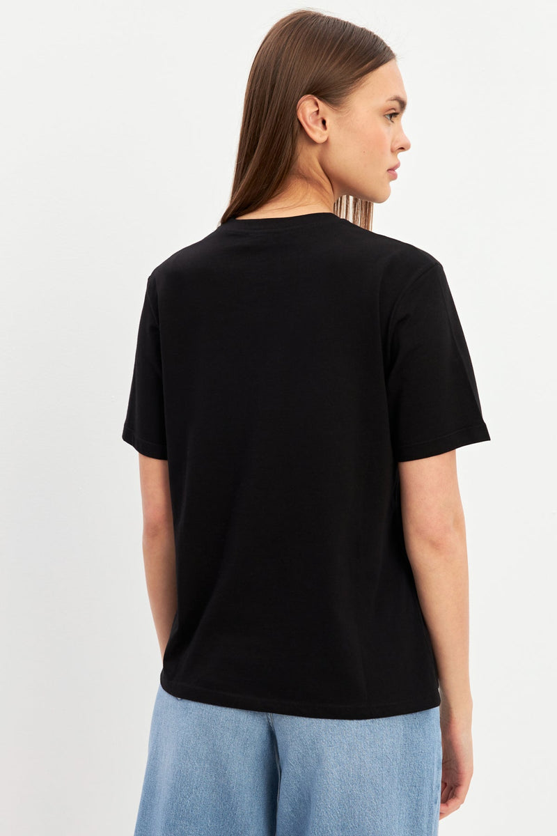 Setre Mini Print Detailed Crew Neck T-Shirt Black