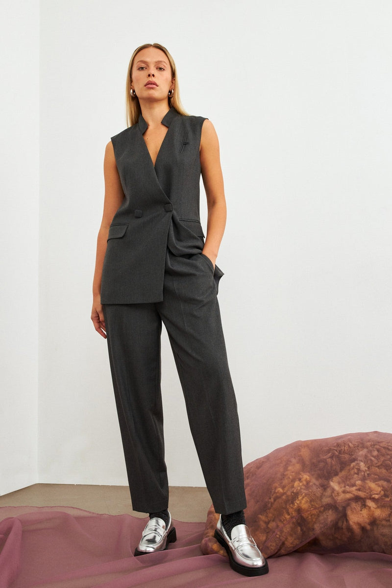 Setre Waist And Pocket Detailed Pattern Trousers Grey