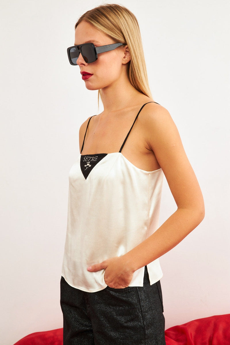 Setre Two-Tone Strappy Top Ecru