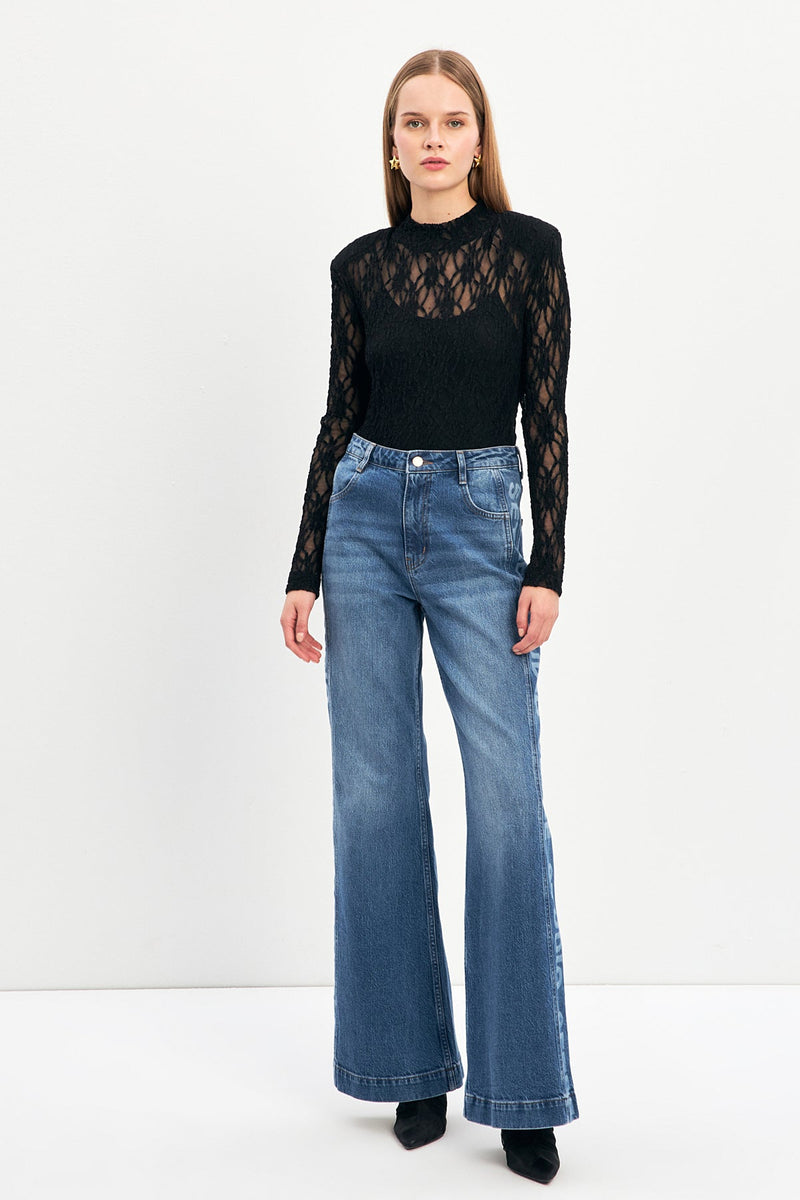 Setre Lace Detailed Mesh Blouse Black