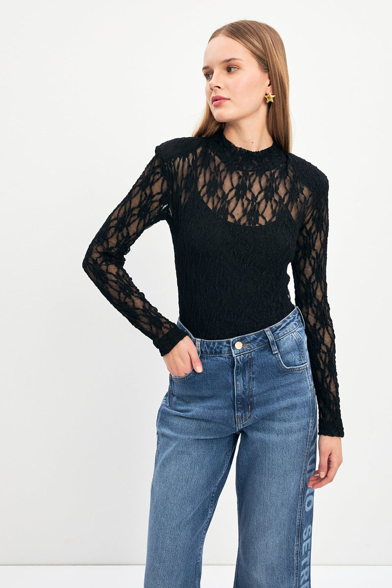 Setre Lace Detailed Mesh Blouse Black