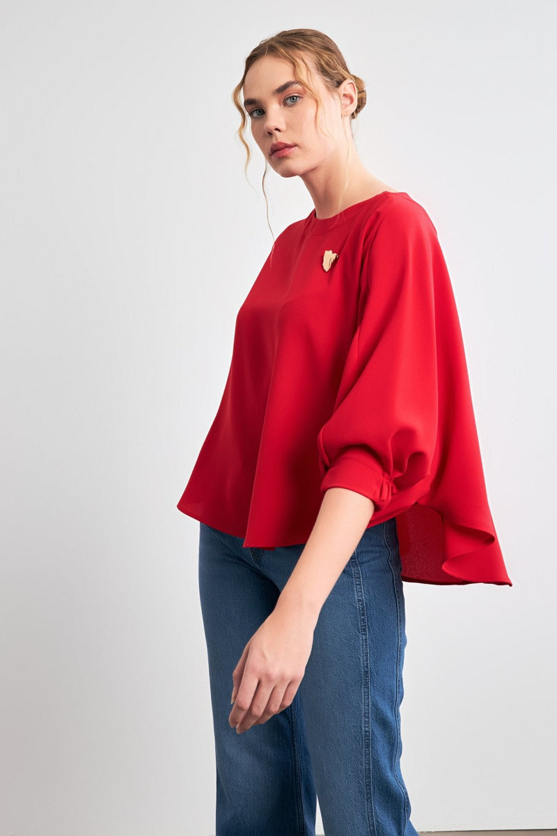 Setre Solid Long Sleeve Wide Blouse Red